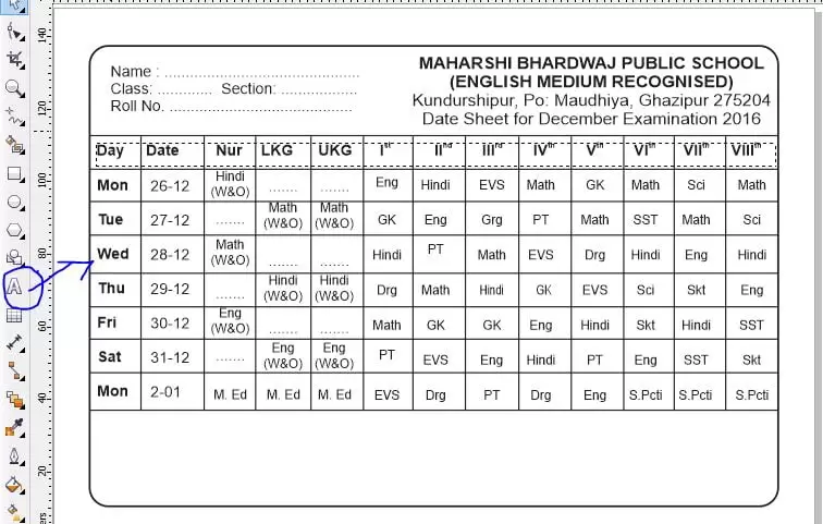 School Date sheet type tool