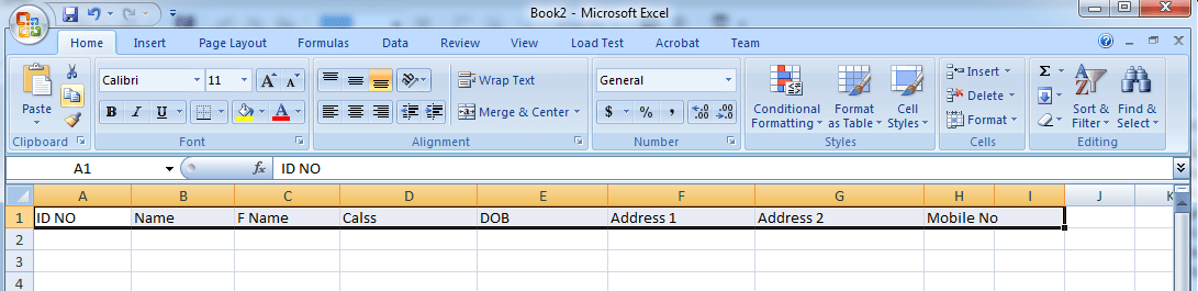 Excel Data Sheet Header