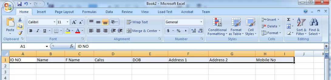 Excel Data Sheet Header