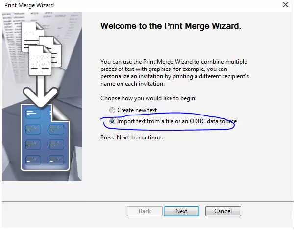 Import Text Data - Print Merge Command