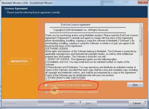 Mediatek Wireless LAN Setup - License