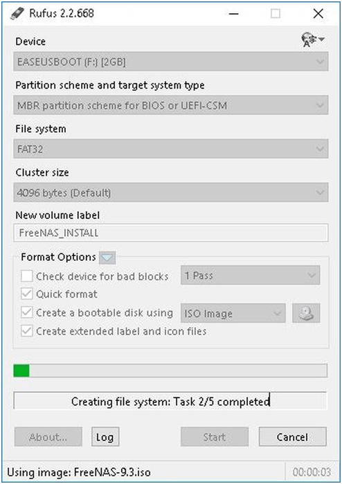 Rufus 2.2.668 - Creating file system