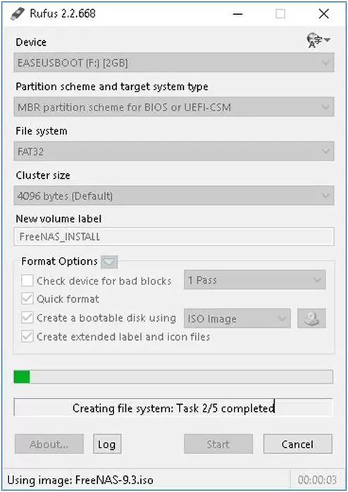 Rufus 2.2.668 - Creating file system