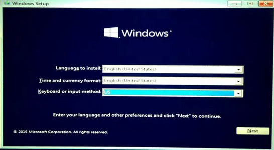 Windows 10 - Select language to install