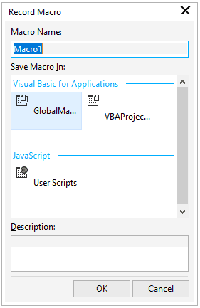 Record Macro Dialogue Box