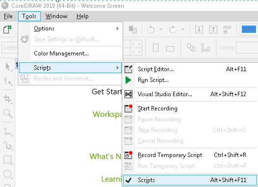 Scripts Manger in CorelDraw 2019