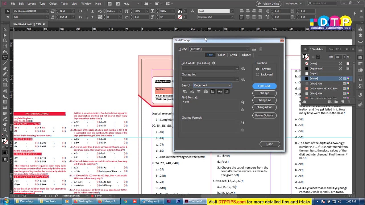 Best Indesign CC Tutorial: How to Layout and apply style to a Book using Find and Replace Menu