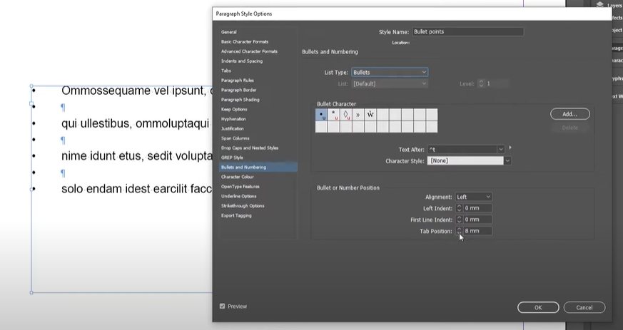 How to Add Bullet Points in Adobe InDesign