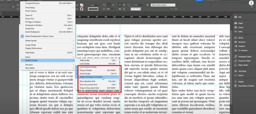 Adobe InDesign,remove guides,hide guides,design tips,graphic design,InDesign guides,workspace organization