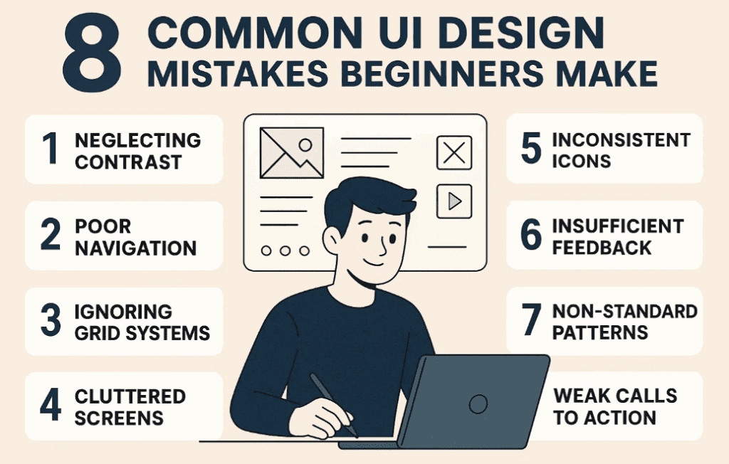 8 Common UI Design Mistakes Beginners Make (And How to Fix Them with Practical Tips)
