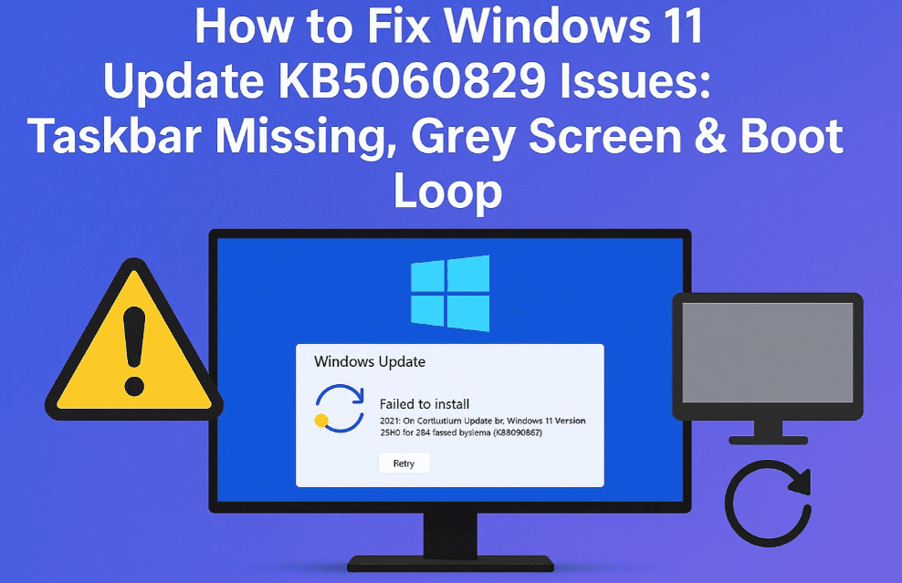 ⚠️ How to Fix Windows 11 Update KB5060829 Issues: Taskbar Missing, Grey Screen & Boot Loop