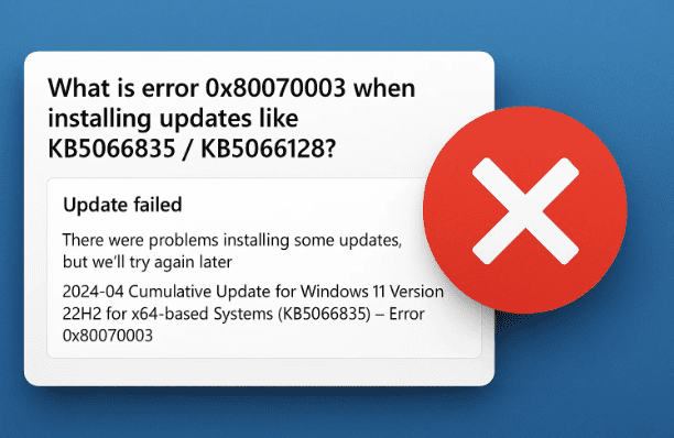 What is error 0x80070003 when installing updates like KB5066835 / KB5066128?