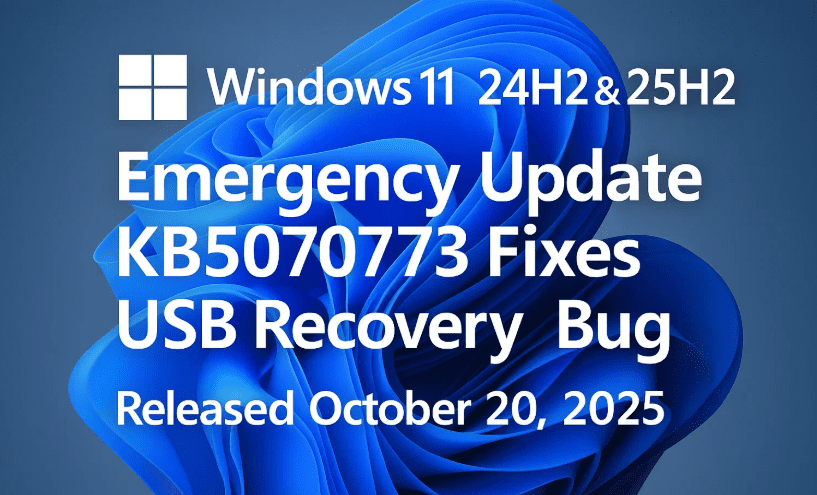 Windows 11 24H2 & 25H2 Emergency Update KB5070773 Fixes USB Recovery Bug (Released October 20, 2025)
