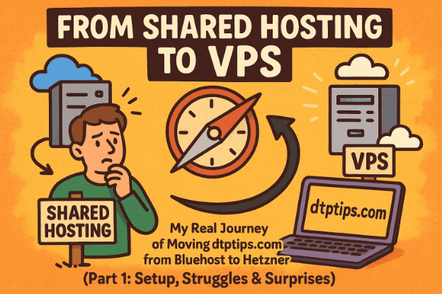 🧭 Part 1 - Shared Hosting to VPS — My Real Journey of Moving dtptips.com from Bluehost to Hetzner (Setup, Struggles & Surprises)