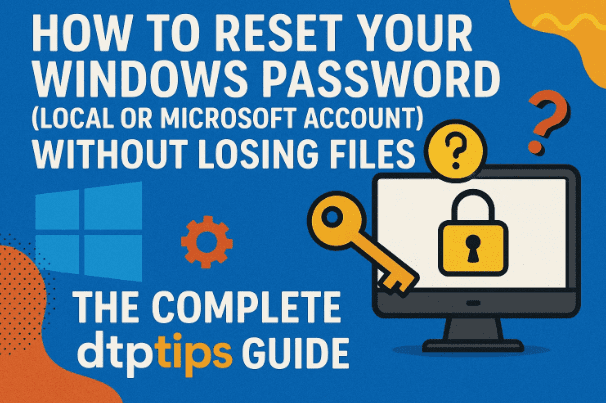How to Reset Your Windows Password (Local or Microsoft Account) Without Losing Files — The Complete dtptips Guide