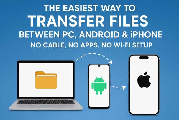 The Easiest Way to Transfer Files Between PC, Android & iPhone — No Cable, No Apps, No Wi-Fi Setup